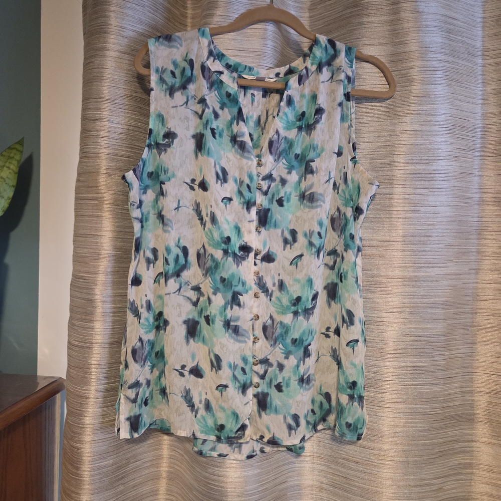 Floral Sleeveless Women's Top - Green and Blue